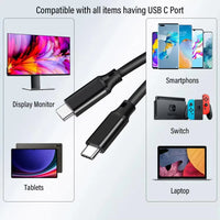 USB C to C 5A 100W PD Fast Charging 20Gbps Cable USB3.2 Gen2x2 8K 4K Video Output Cord for Laptop Tablet Mobile Phone Hard Drive