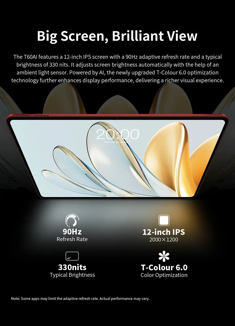 Teclast T60 AI Tablet Allwinner A733 Octa-Core 12inch 2K HD TDDI Screen 6GB RAM 128GB ROM Android 15 WiFi6 8000mAh 13MP+5MP