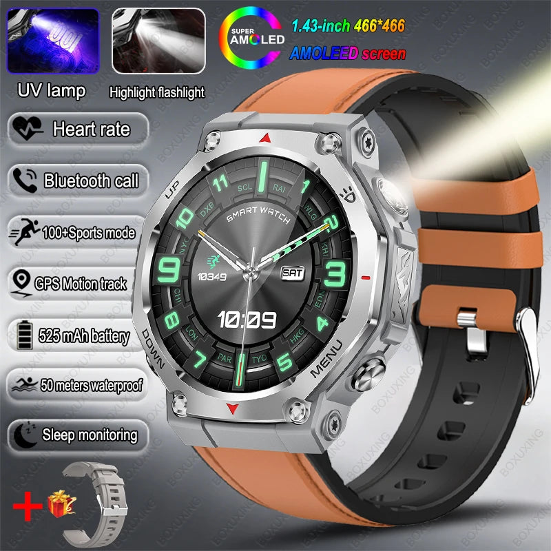 New Outdoor Sports Smart Watch Men For Xiaomi 5 ATM Waterproof GPS Motion Track Heart Rate HD Bluetooth Call UV Light SmartWatch