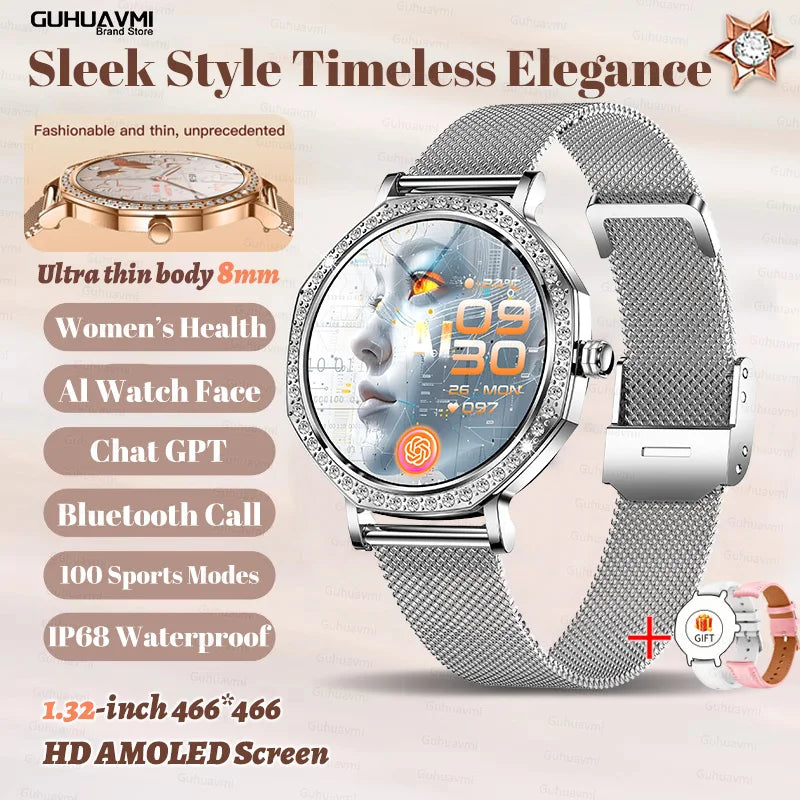 New Women SmartWatch AMOLED Screen Men Watches Bluetooth Call Sport Womens Physical Health IP68 Lady Smart Watch For Android IOS