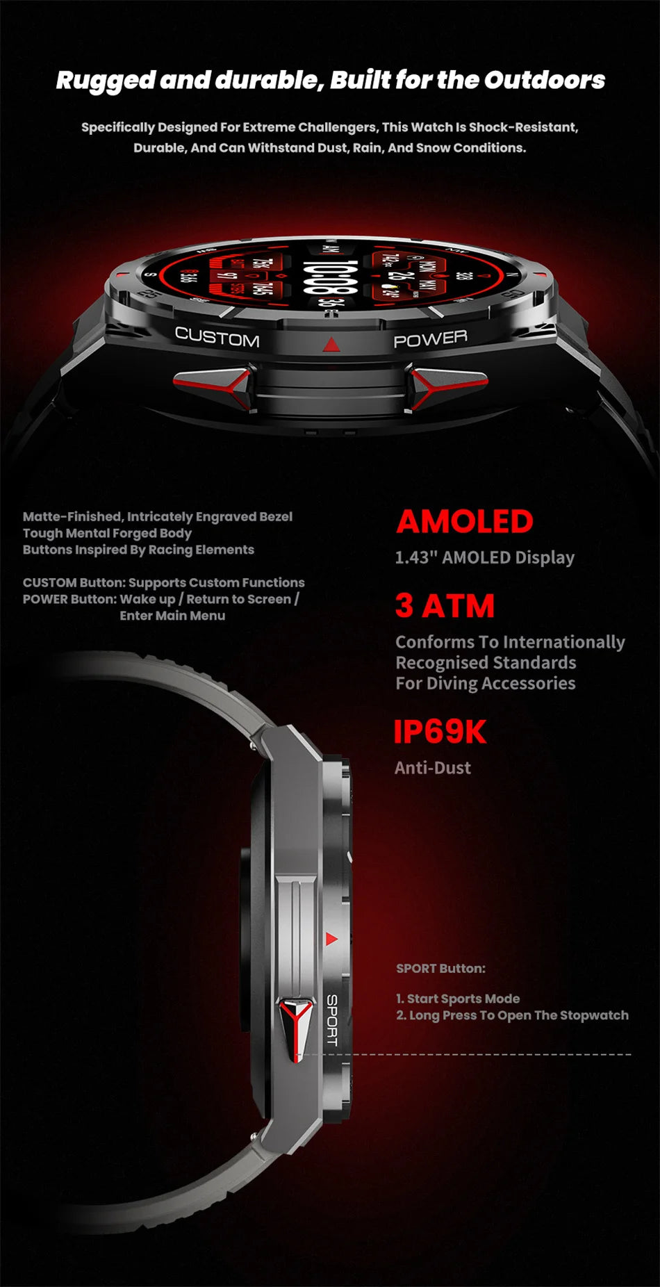 Swim Smartwatch Outdoor GPS Watch Sports Fitness Tracker Health Military Waterproof Watch BT5.3 Call Smart Watch for Android iOS