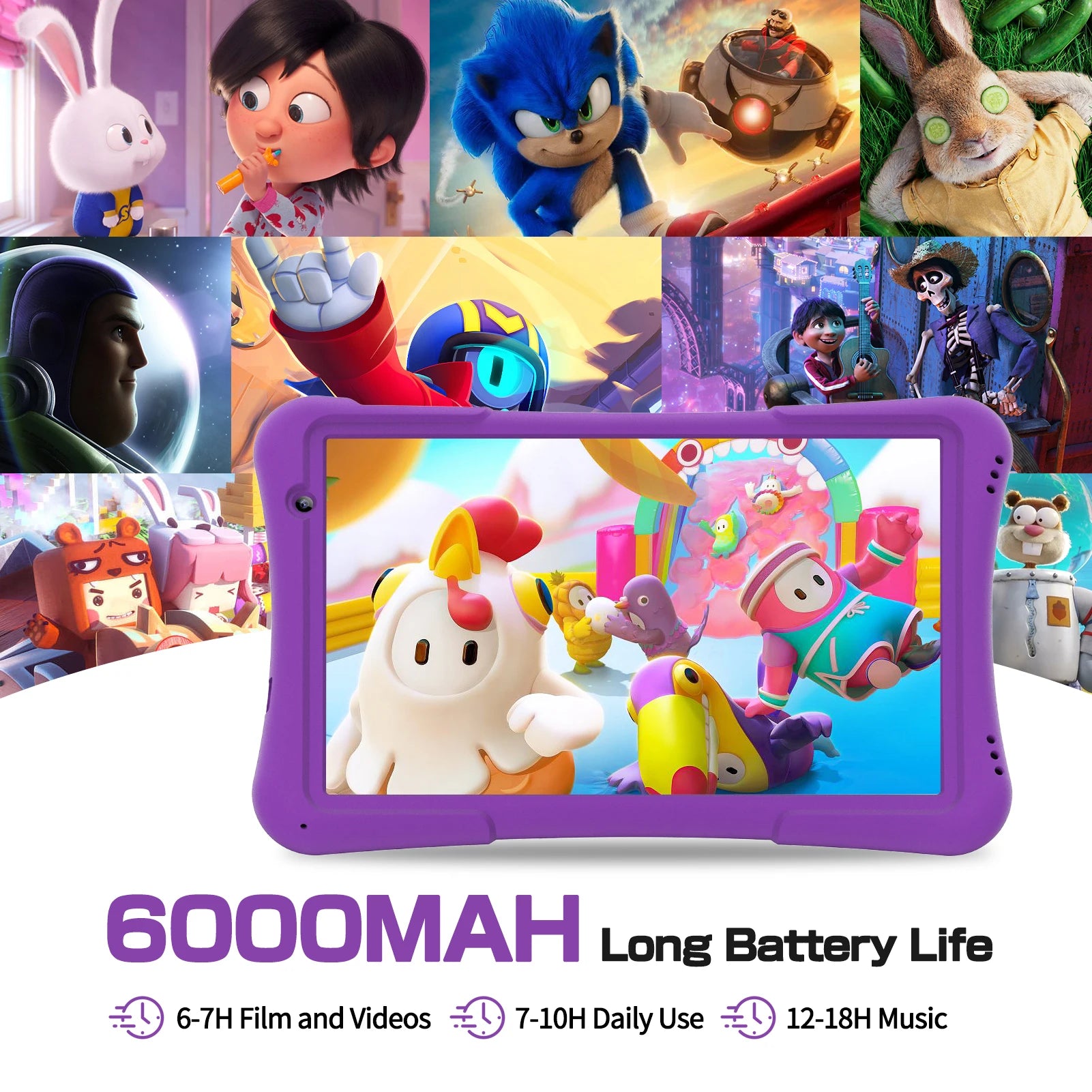 PRITOM 10 inch kids Android tablet, 4GB(2+2)+32GB, Quad Core, 6000 mAh, WiFi 6, Dual Camera, Bluetooth, Toddler Tablet