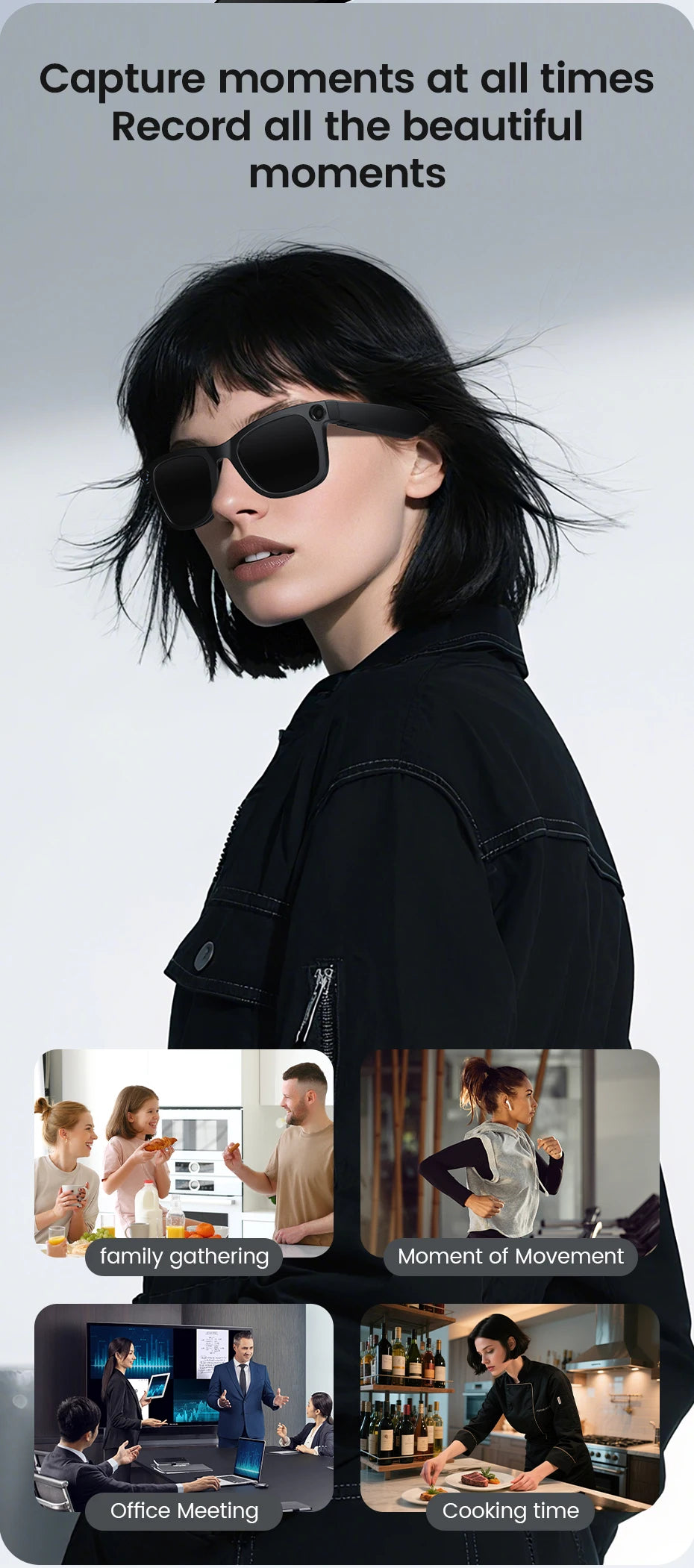 2025 New Smart Glasses 800W HD Camera AI Identification Touch 1080P HD Video Recording Al Voice Wireless Calling Smart Glasses