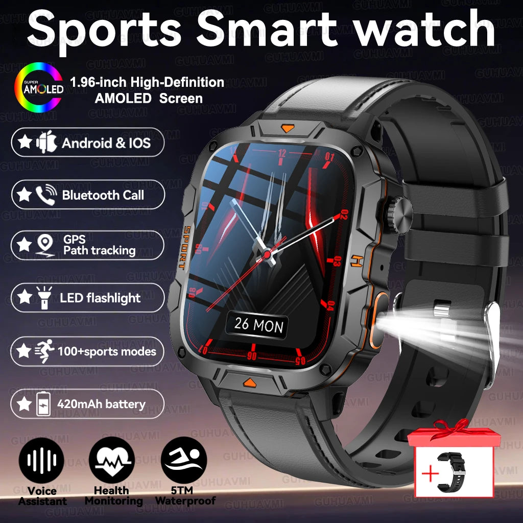 2025New Rugged Military GPS Track Smart Watch Men Bluetooth Call 5ATM Waterproof Flashlight Outdoor Sports SmartWatch For Xiaomi