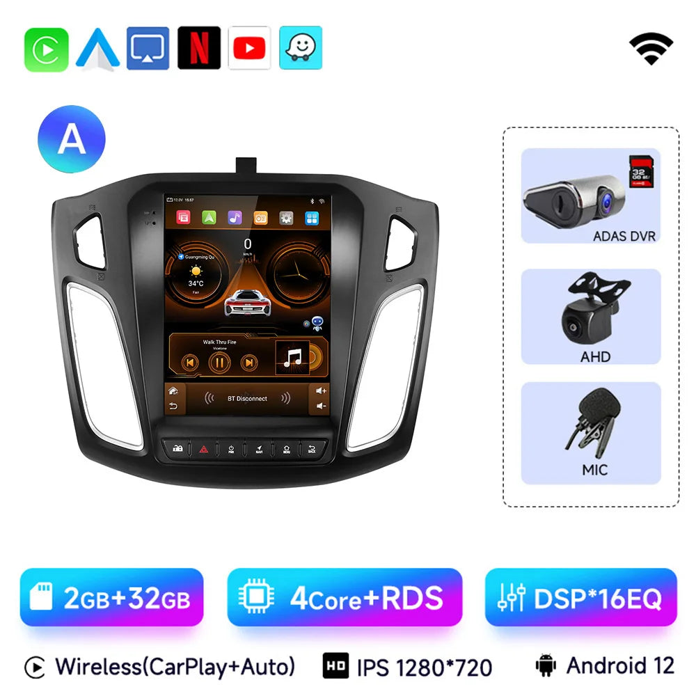 Android 13 Car Radio for Ford Focus Mk3 2011-2017 Multimedia Player 2Din Navigation Carplay Head Unit Stereo 9.7" Speakers Audio