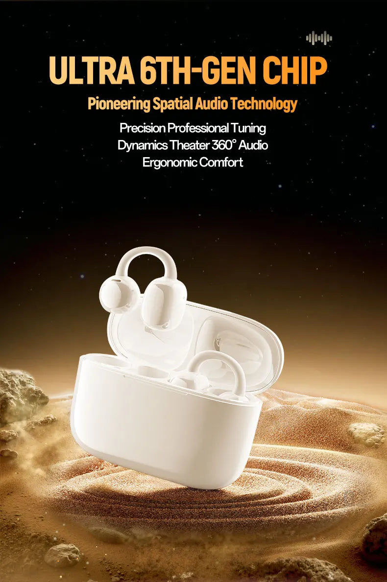 Ear Clip Earbuds 6th Gen Bluetooth 6.0 Headphones Surround Sound Earphone Touch Control Wireless Headset Noise Reduction HD Call