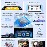 Blackview Android 14 Tab 16 Pro 11 Inch Touch Tablet 2K Screen 24GB +256GB 4G LTE+5G WiFi Gaming Tablets with Protective Shell