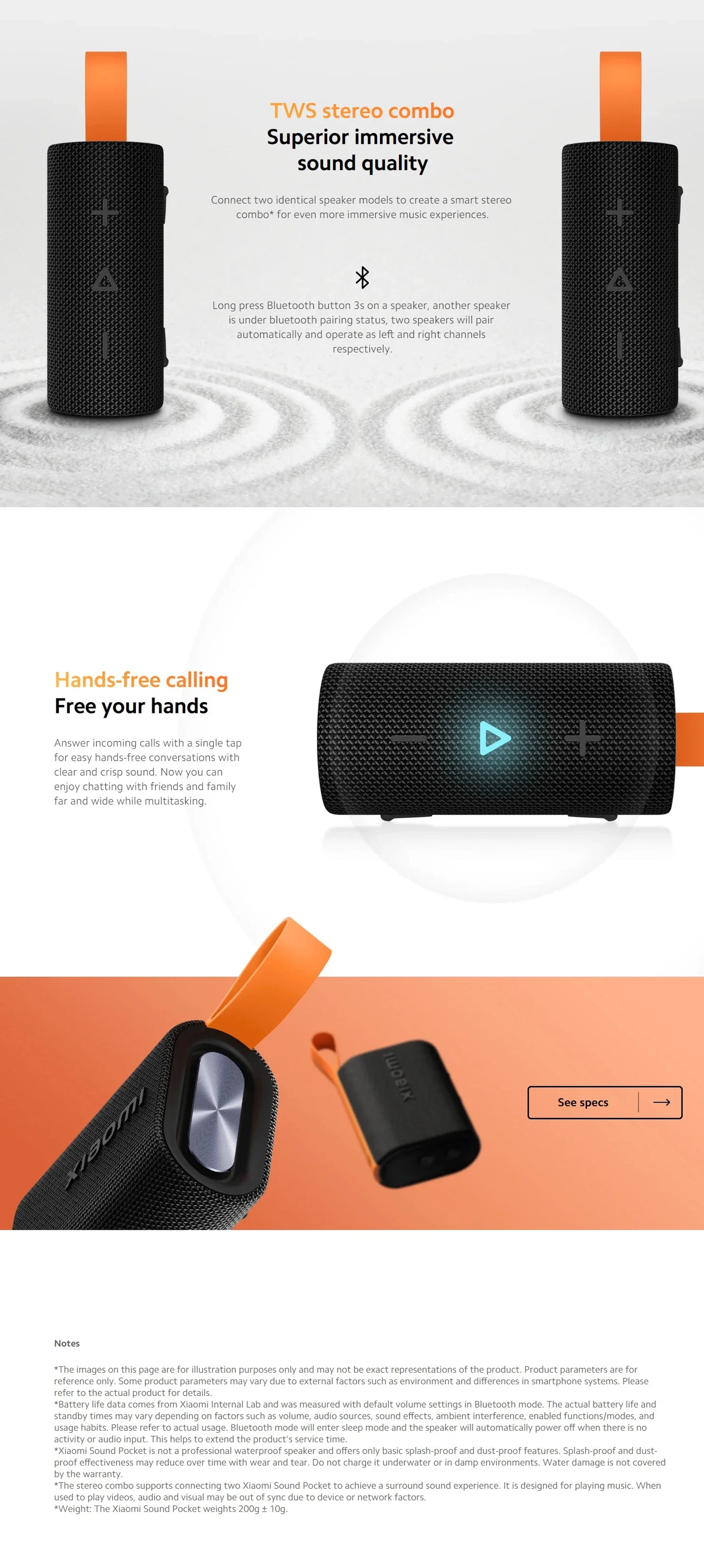 Global version Xiaomi Sound Pocket IP67 Bluetooth 5.4 Portable Speaker TWS Stereo Combo 1000mAh 10-Hour Battery Life Microphone