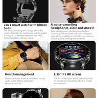 New Smart Watch TWS 2-in-1 Bluetooth Earphones With built-in Speaker HIFI 9D Sound Quality Health Monitor Watch For Android iOS