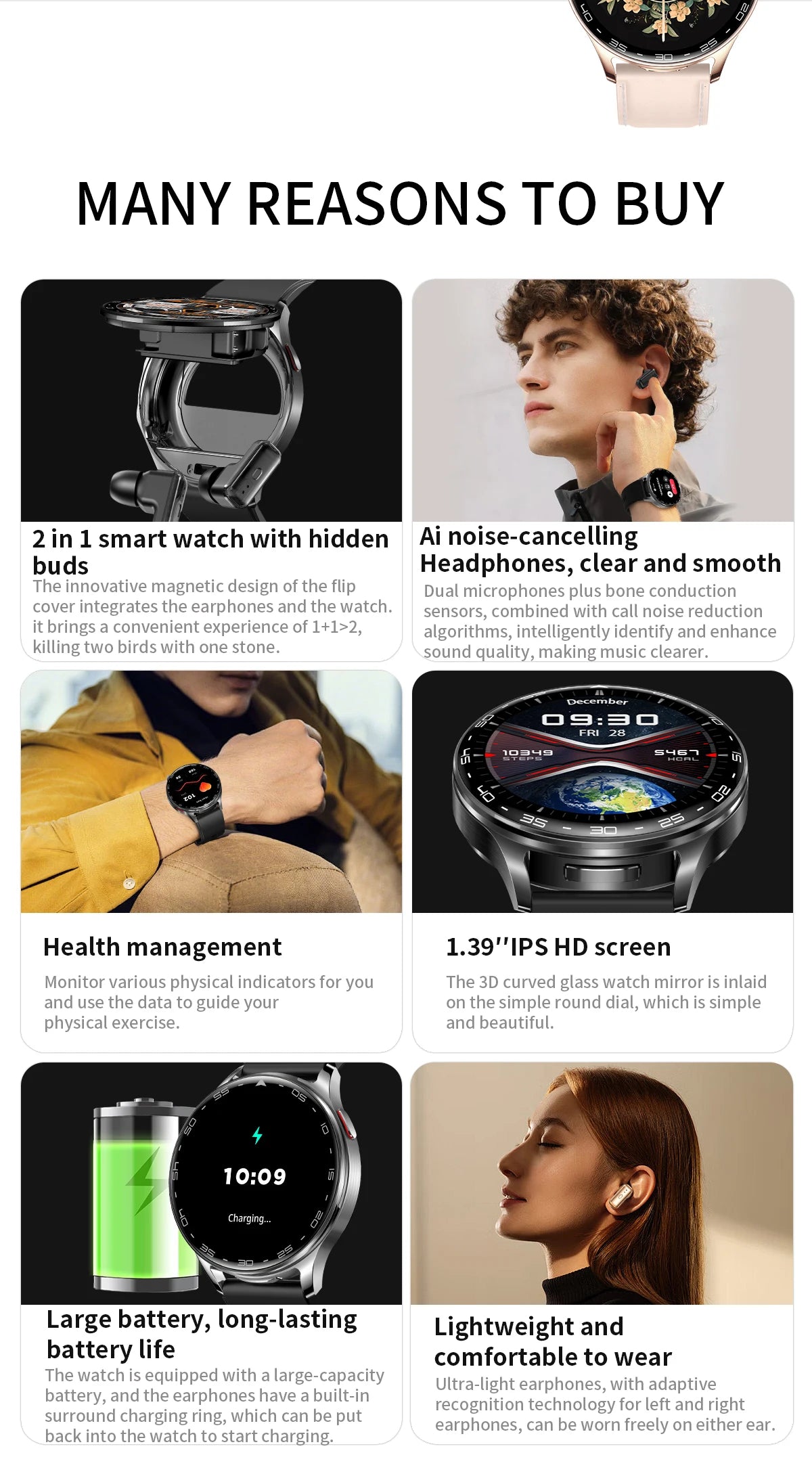 New Smart Watch TWS 2-in-1 Bluetooth Earphones With built-in Speaker HIFI 9D Sound Quality Health Monitor Watch For Android iOS