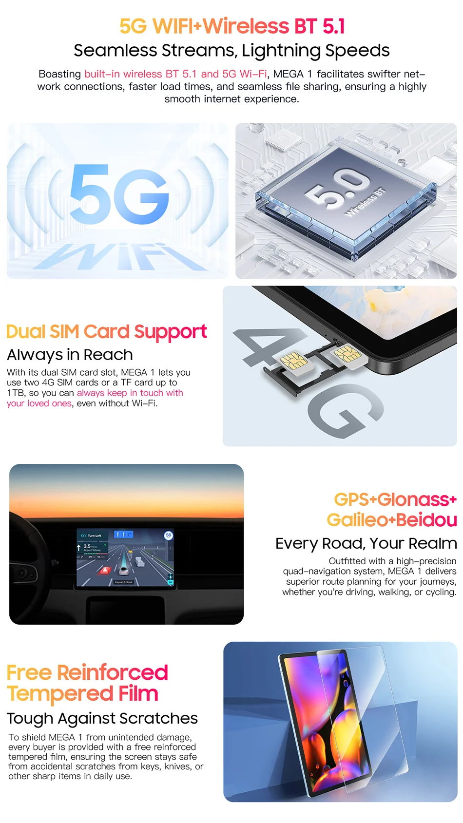 MEGA 1 Tablets Blackview 11.5 inch 2.4K 120Hz Display 8GB/12GB 256GB 50MP Camera 33W Fast Charging 8800mAh Battery MTK Helio G99