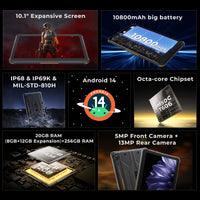 【World Premiere】HOTWAV R10 Pro Rugged Tablets 10800mAh 8GB+256GB OTG Charging Tablet For Field Exploration+Mountain Climbing