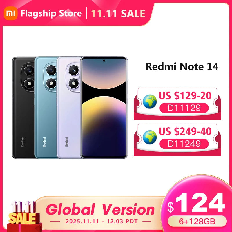 Global Version Xiaomi Redmi Note 14 MediaTek Helio G99-Ultra 108MP AI Camera 6.67" AMOLED 120Hz Display 5500mAh