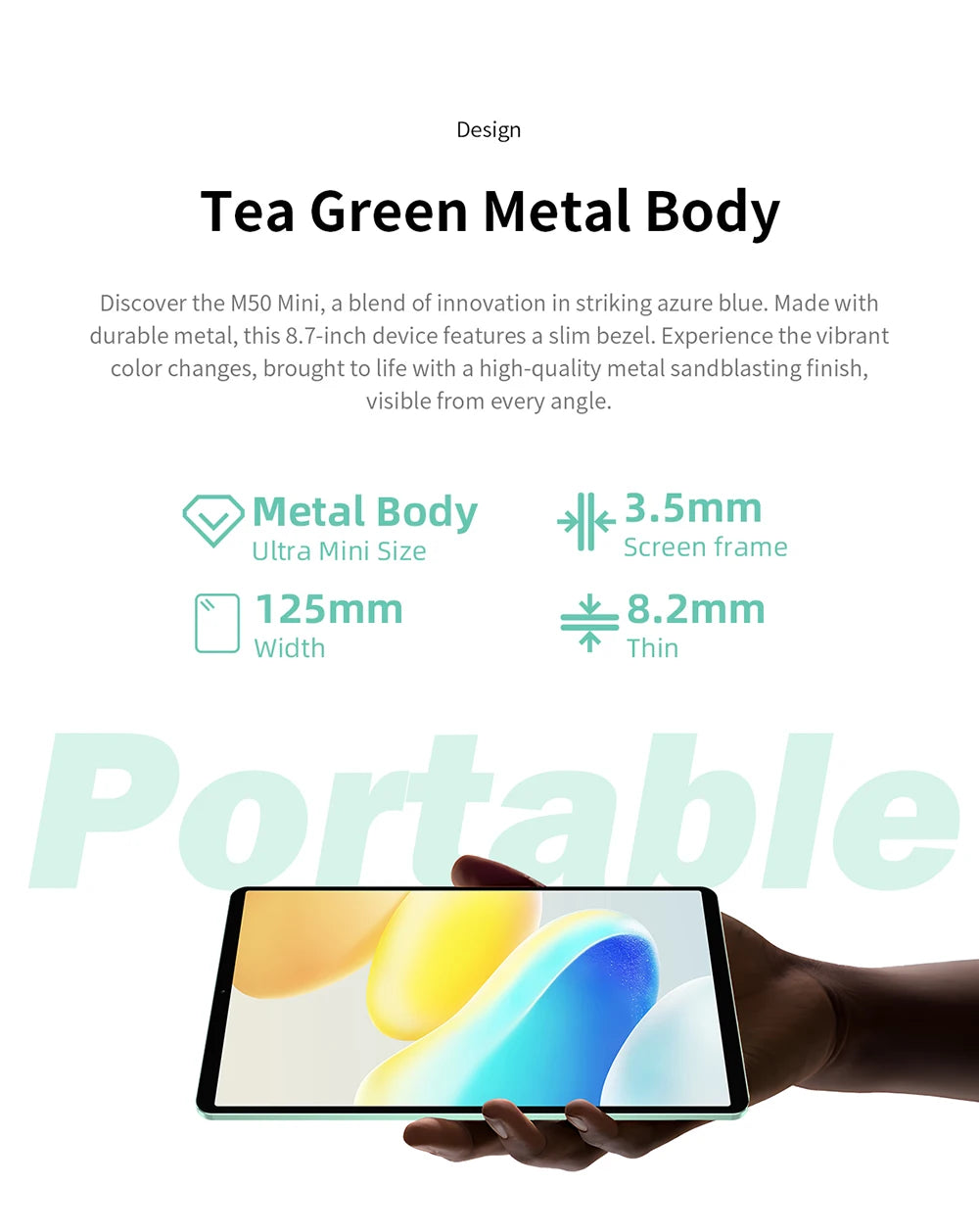 Teclast M50 Mini Tablet 8.7" 90Hz Screen 4GB RAM 128GB ROM Unisoc T606 Octa-core 5100mAh Battery Android 15 Tab Wifi5 Metal Body