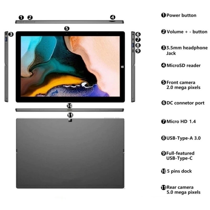 The Cheapest Type-C 11.6" Windows 11 Tablet 8GB RAM 512GB SSD ROM 64bit Intel Celeron N4100 CPU 1920x1080 IPS 2xUSB 3.0