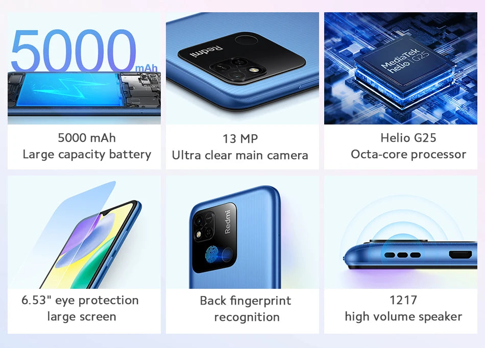 Original Xiaomi Redmi 10A 4G Global Smartphone 4GB 64GB 6.53' HD Display Helio G25 Octa Core 13MP Fingerprint 5000mAh SmartPhone