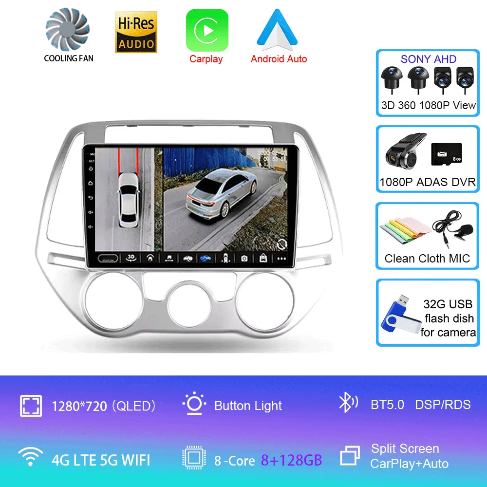 Car Radio For Hyundai i20 PB 2012 - 2014 Multimedia Video Player Wireless Carplay And Wireless Android Auto Portable Universal T