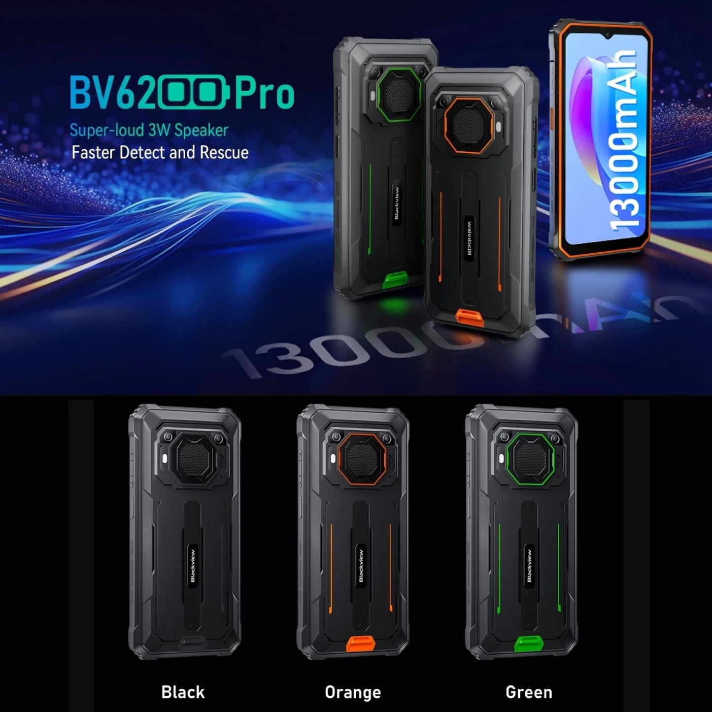 Blackview BV6200 Pro Rugged Phone 4GB/6GB+128GB IP69 Waterproof Helio P35 13000mAh With 18W Fast Charg NFC 4G Smartphone