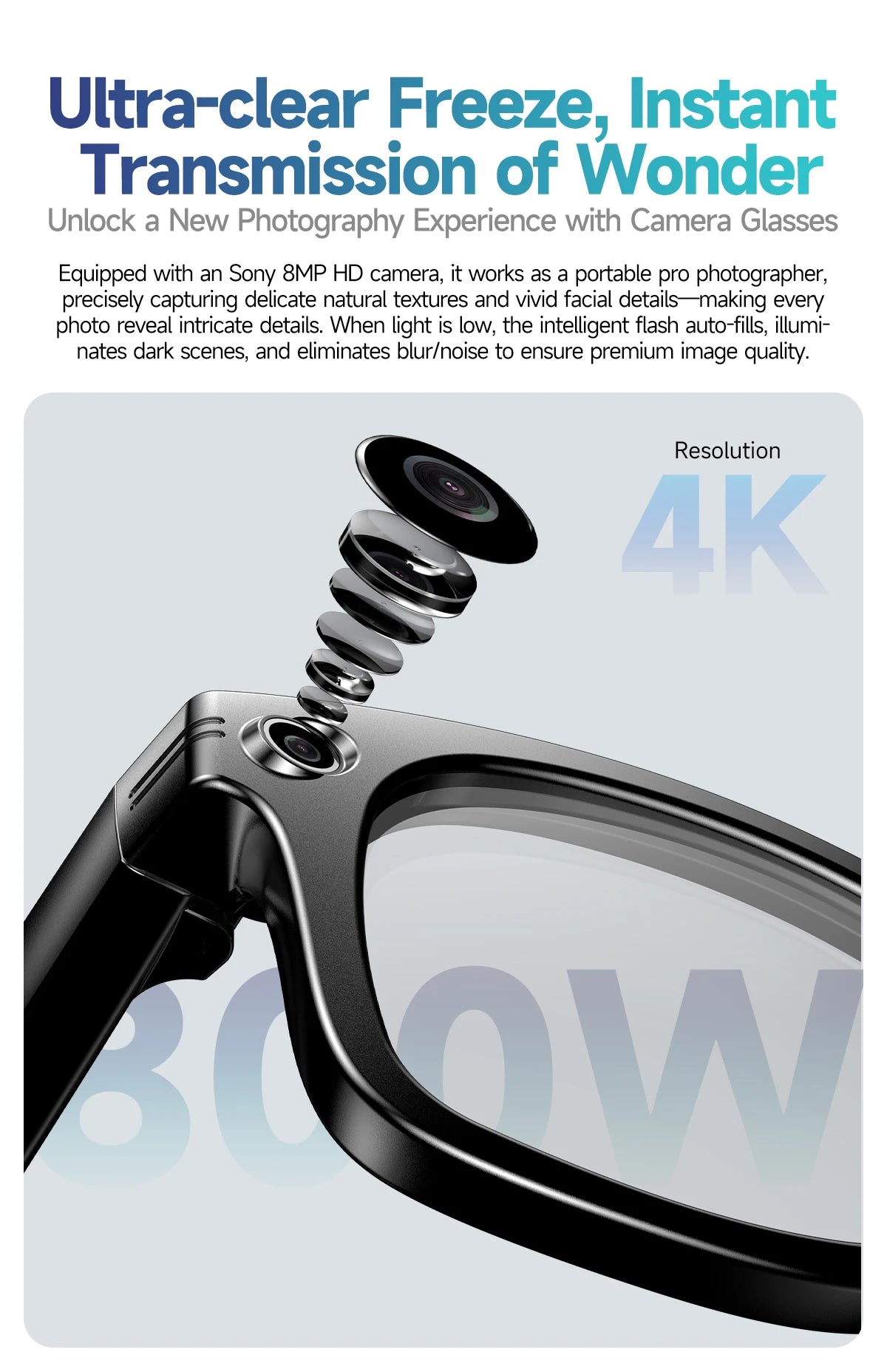 Smart Glasses 800W Pixel HD Camera Bluetooth Call Video Recording AI intelligent Real-time translation Object recognion Sunglass