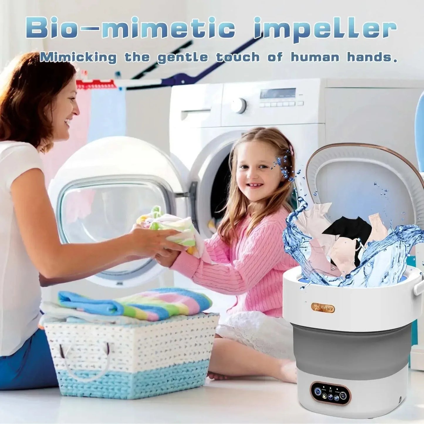Mini Portable Washer for Underwear Pants & Socks - 15L High-Capacity Foldable Spin Basket with Hidden Drainage Pipe