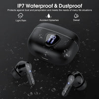New Wireless Earbuds HiFi Stereo Headphones BT5.3 with ENC Noise Cancelling 48H LED Display Ear Buds IP7 Waterproof Earphones