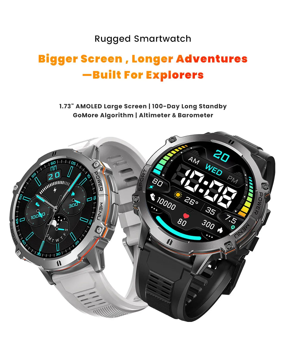 NEW 1000MAH Super endurance Sport Smart Watch Men 1.73-inch HD Screen GPS tracker Compass Bluetooth Call Waterproof Smart Watch