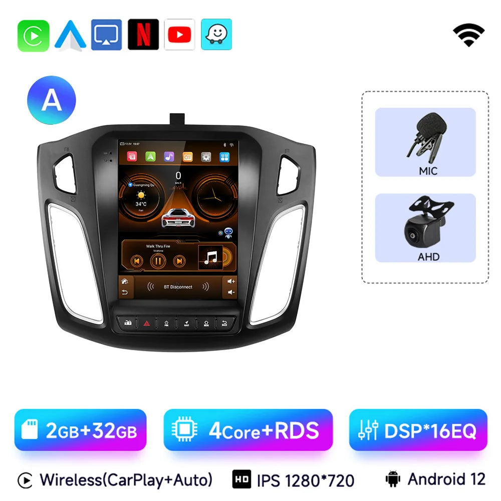 Android 13 Car Radio for Ford Focus Mk3 2011-2017 Multimedia Player 2Din Navigation Carplay Head Unit Stereo 9.7" Speakers Audio