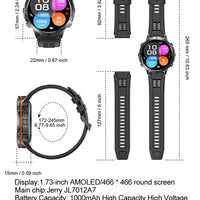 NEW 1000MAH Super endurance Sport Smart Watch Men 1.73-inch HD Screen GPS tracker Compass Bluetooth Call Waterproof Smart Watch