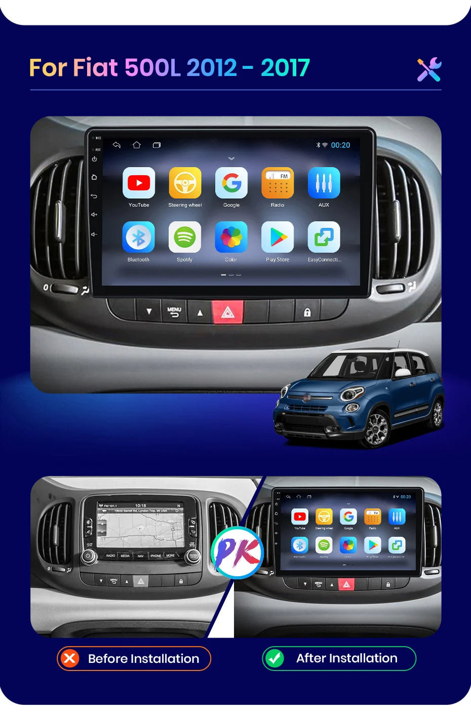 AWESAFE PX9 Car Radio Autoradio for  Fiat 500L 2012-2017  Wireless Carplay Screen Android Auto Stereo GPS Navi FM RDS BT SWC