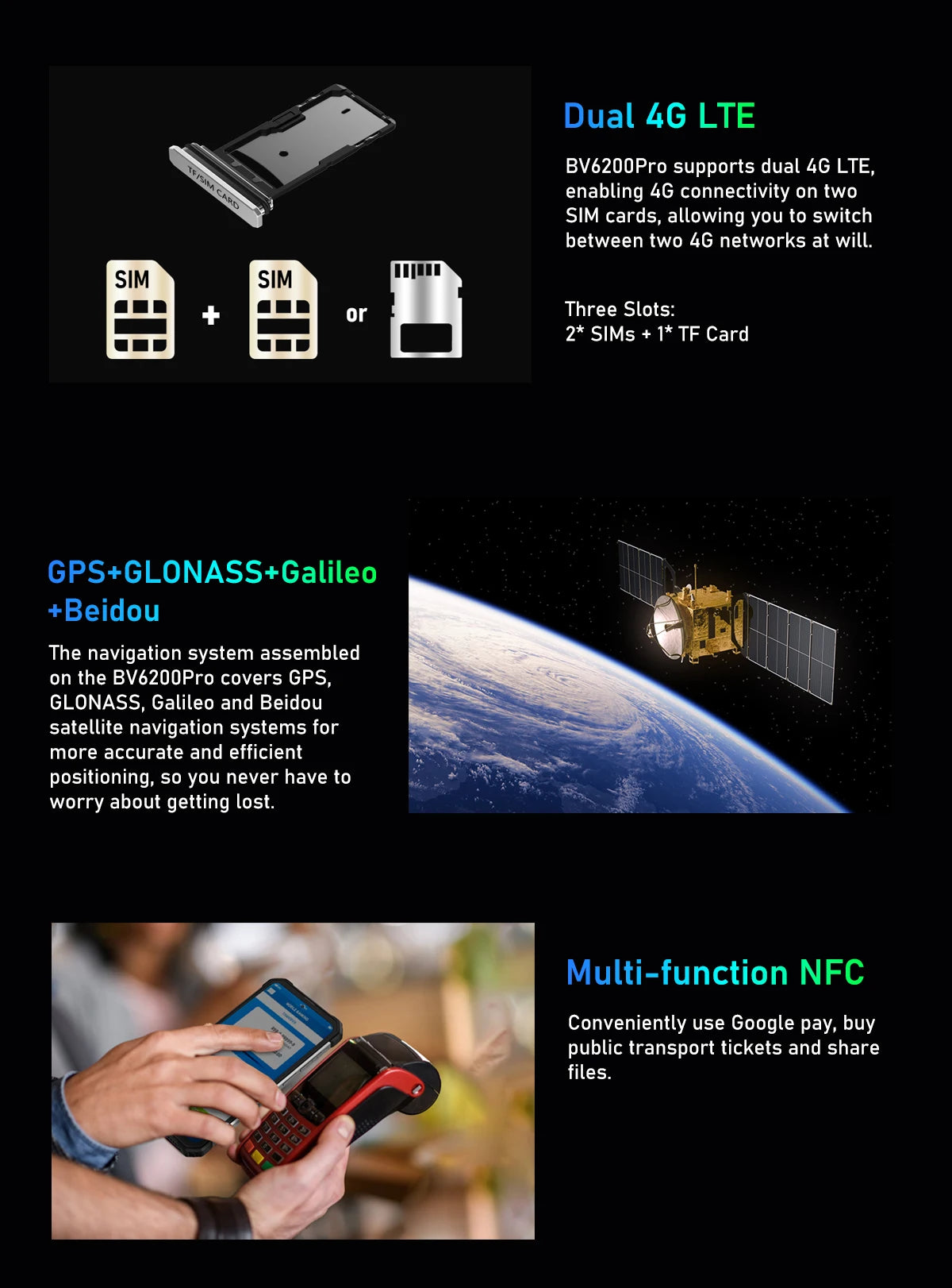 Blackview BV6200 Pro Waterproof Rugged Phone 6.56'' 6GB/128GB Smartphone 13000mAh 18W Fast Charge NFC Cell Phone