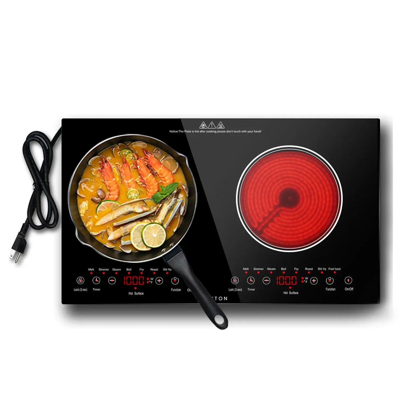 Noxton 2 Burners Electric Cooktop, 24" Built-in & Countertop Stove, Two Burner Ceramic Cooktop, Portable 110V Plug-in Cooktop