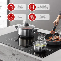 Induction Hob 4 Plates Built-in Electric Cooktop 60cm Booster Touch Control 6000W 9 Power Levels 1-99Minute Timer Child Lock