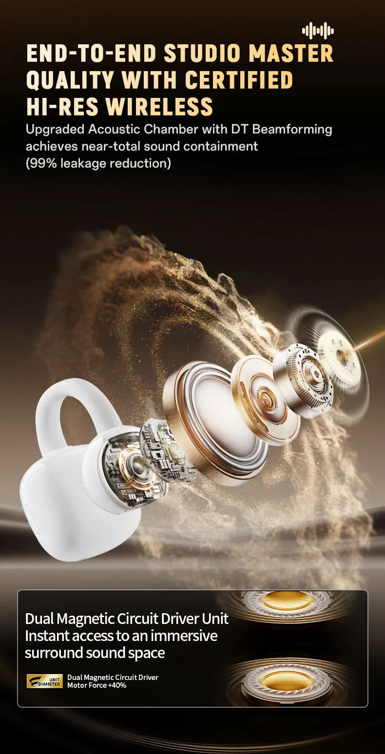 Ear Clip Earbuds 6th Gen Bluetooth 6.0 Headphones Surround Sound Earphone Touch Control Wireless Headset Noise Reduction HD Call