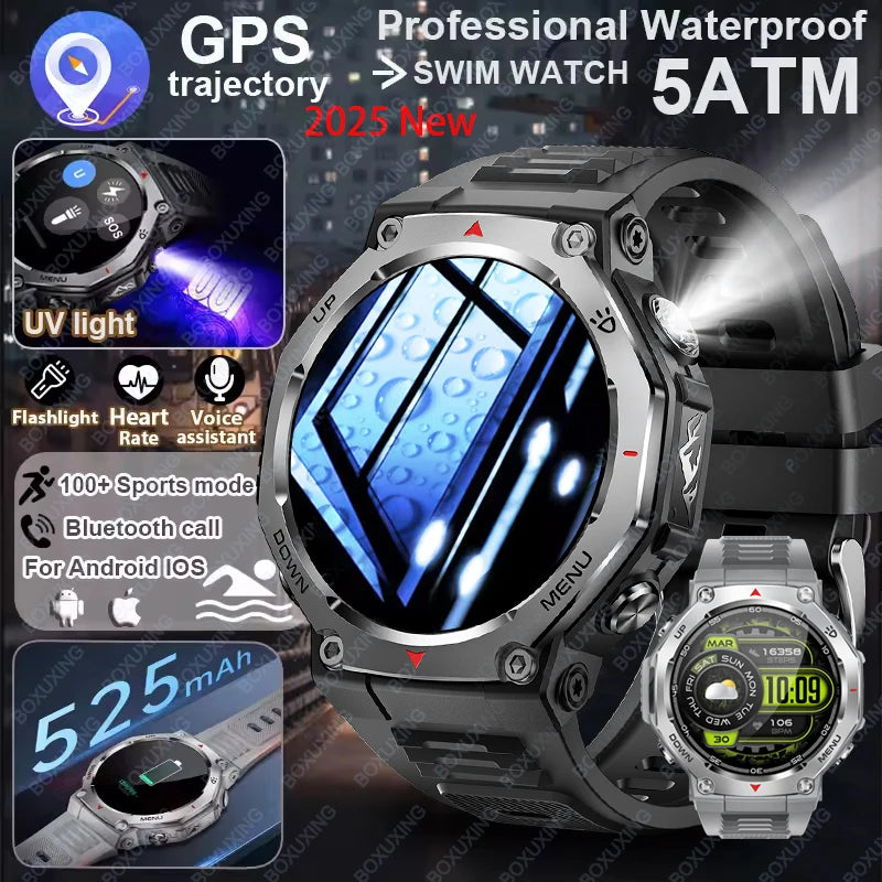 New Outdoor Sports Smart Watch Men For Xiaomi 5 ATM Waterproof GPS Motion Track Heart Rate HD Bluetooth Call UV Light SmartWatch