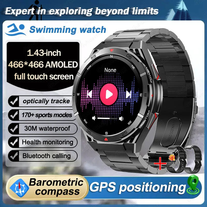 Swim Smartwatch Outdoor GPS Watch Sports Fitness Tracker Health Military Waterproof Watch BT5.3 Call Smart Watch for Android iOS