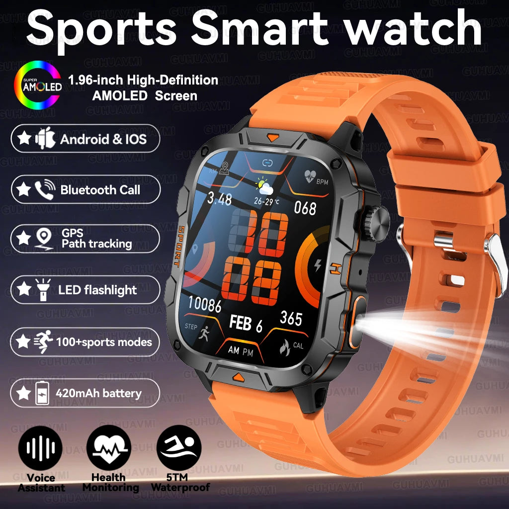 2025New Rugged Military GPS Track Smart Watch Men Bluetooth Call 5ATM Waterproof Flashlight Outdoor Sports SmartWatch For Xiaomi
