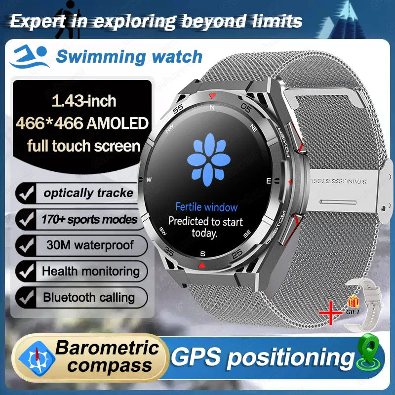 Swim Smartwatch Outdoor GPS Watch Sports Fitness Tracker Health Military Waterproof Watch BT5.3 Call Smart Watch for Android iOS