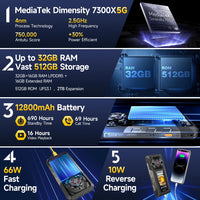 Ulefone Armor 30 Pro 5G Rugged Phone Android 14 Smartphone 6.9" 120Hz 32GB+512GB 12800mAh Night Camera 64MP NFC 66W