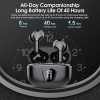 New Wireless Earbuds HiFi Stereo Headphones BT5.3 with ENC Noise Cancelling 48H LED Display Ear Buds IP7 Waterproof Earphones