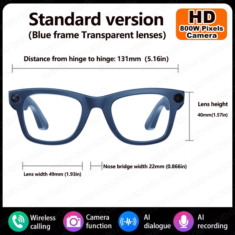 2025 New Smart Glasses 800W HD Camera AI Identification Touch 1080P HD Video Recording Al Voice Wireless Calling Smart Glasses