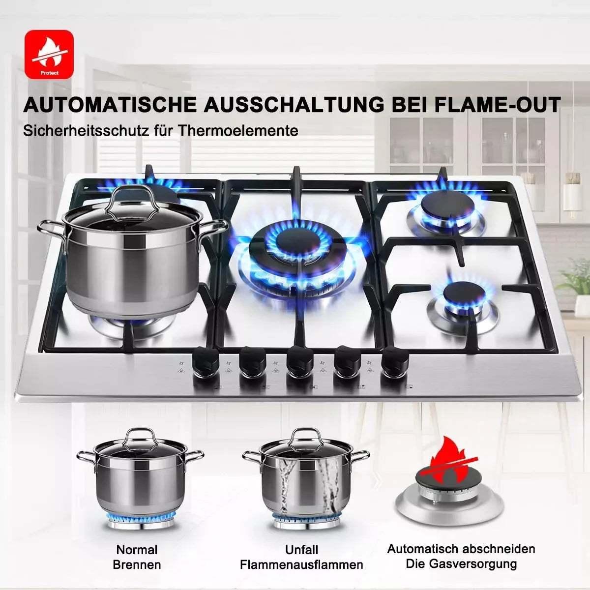 Topstrong 5 Burner Stainless Built-in Natural Gas Propane NG/LPG Gas Hob YYEUGCT-S05