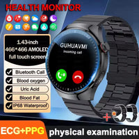 2025 New ECG Blood Pressure Blood Oxygen Blood Lipids Uric Acid Heart Rate Temperature Monitor AMOLED Bluetooth Call Smart Watch