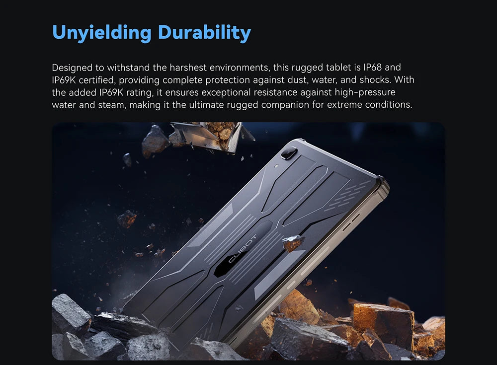Cubot TAB KINGKONG, Rugged Tablet Android 13, IP68 Waterproof, 16GB RAM(8GB+8GB Extended), 256GB ROM, 10600mAh,10.1" FHD+ Screen
