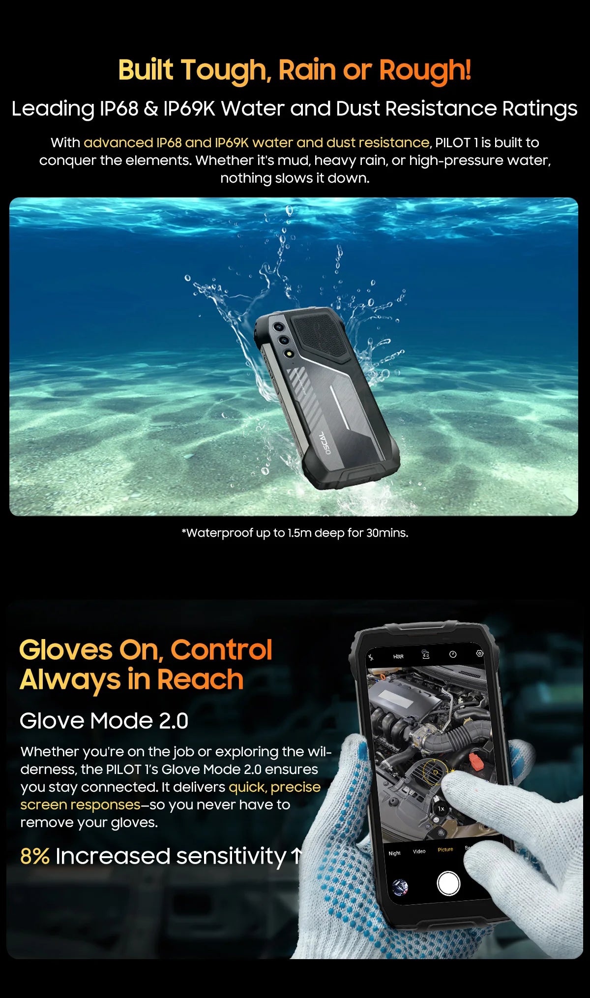 Blackview OSCAL PILOT 1 Rugged Phone, 6GB+ 256GB ,Helio G81 Smartphone Android14, 6.67'' Display Mobile Phone, 15000mAh, NFC