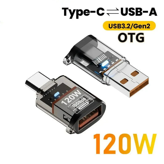 USB 3.2 to Type C Adapter OTG Fast Charging 120W 10GB High Speed Data Audio Transfer For PC Tablet Xiaomi Huawei USB C Converter