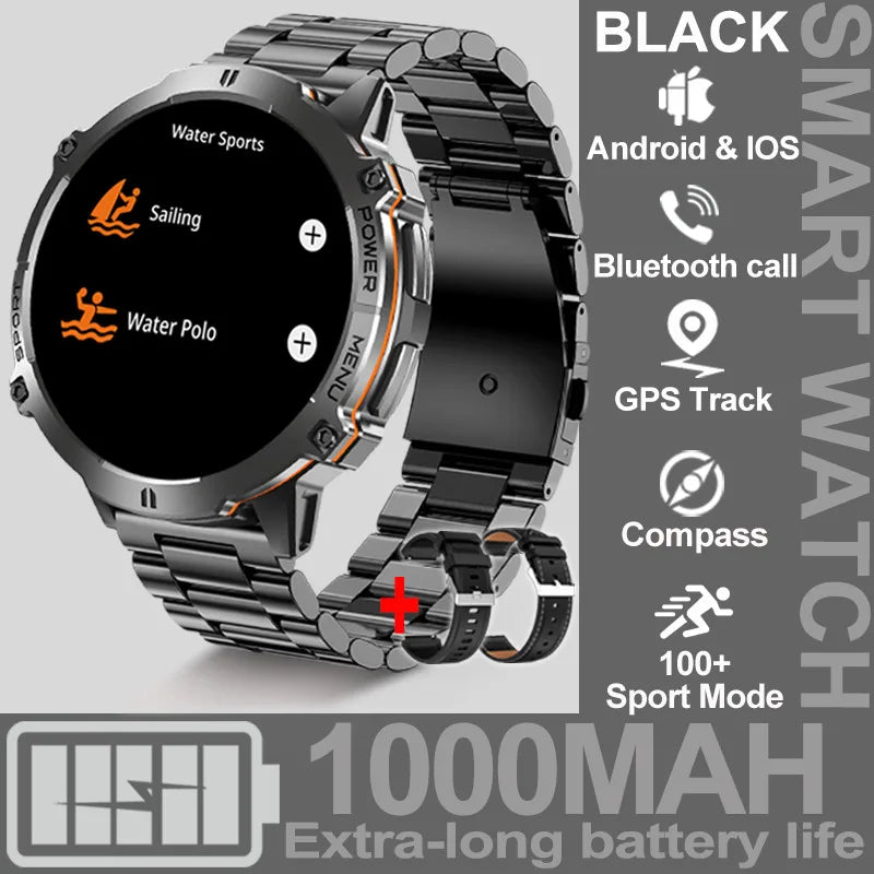 NEW 1000MAH Super endurance Sport Smart Watch Men 1.73-inch HD Screen GPS tracker Compass Bluetooth Call Waterproof Smart Watch