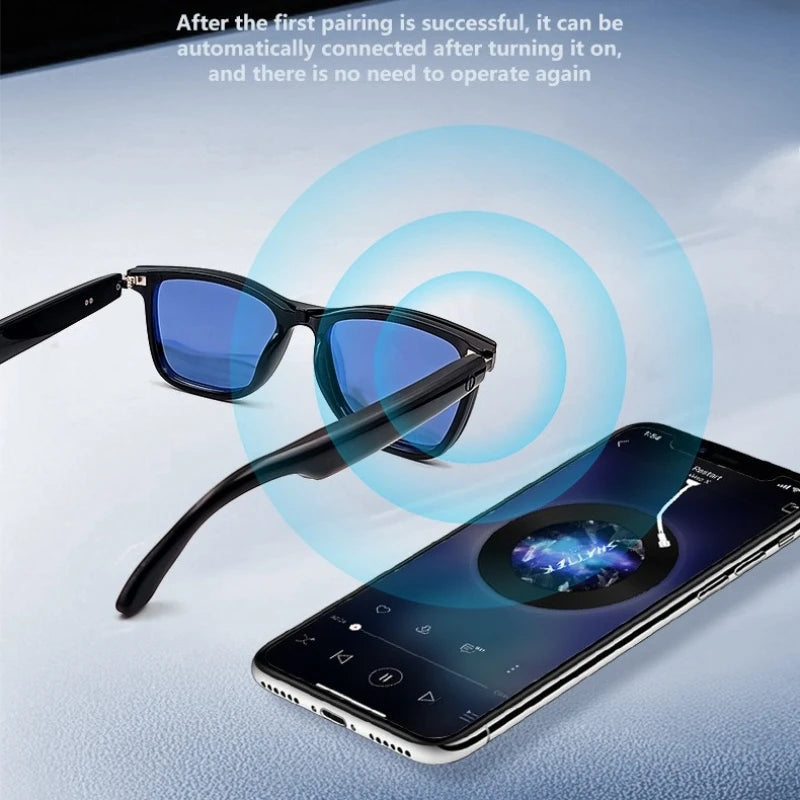 Hot GS05 Smart Glasses For Men 2 in 1 UV Protection Portable Polarized Anti-blue light Black Frame White Lenses Music Sunglasses