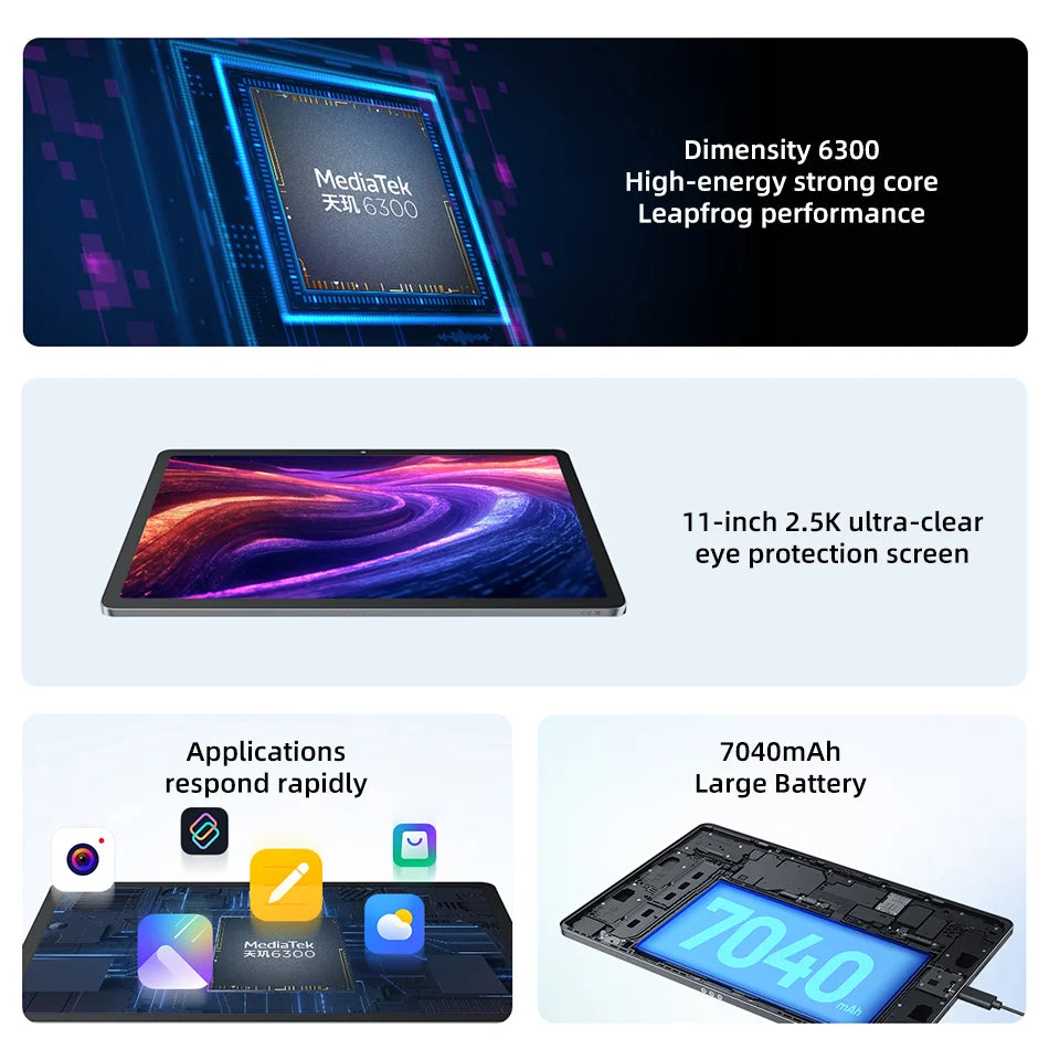 Global ROM Lenovo Xiaoxin Pad 2025 11'' Tablet 128GB 256GB ROM MTK Dimensity 6300 2.5K Display 7040mAh Battery Dolby Atmos