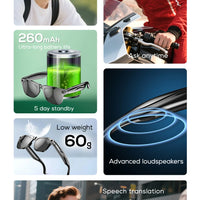 Smart Glasses 100W Camera Anti-shake Video Recording Music Control Photo Recognition Bluetooth Call Sports Sunglasses Waterproof