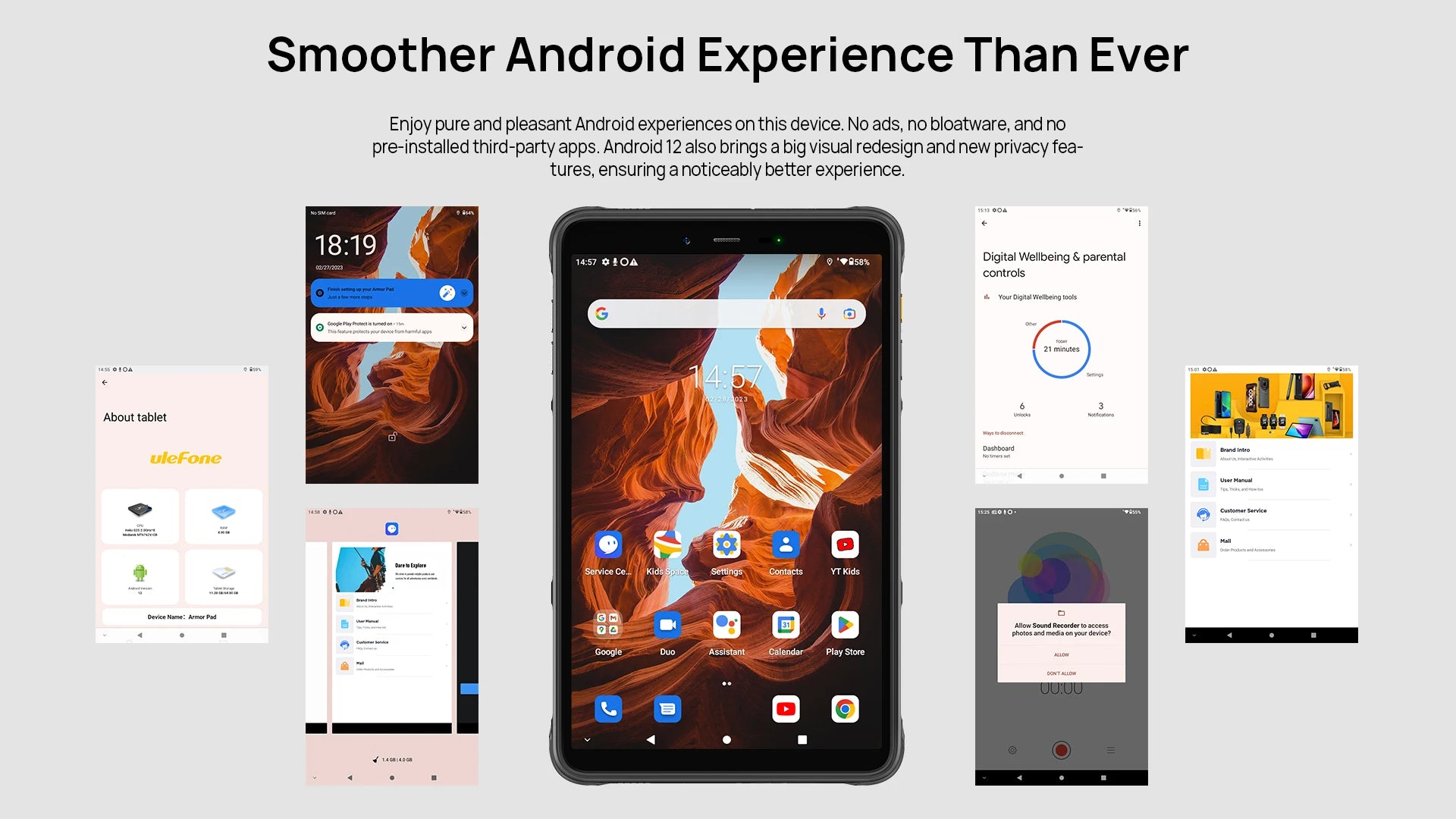 Ulefone Armor Pad Rugged Tablet 4GB RAM 64GB ROM 7650mAh 8.0'' HD+ Display 4G Android 12 Tablet Phone IP68/IP69K 13MP Camera